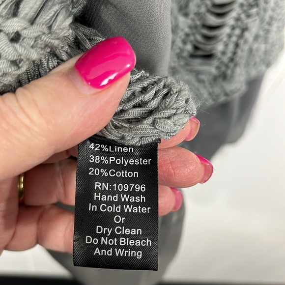 Pretty Angel Womens Open Crochet Tunic L Gray Pullover 3/4 Bell Sleeves Unique - Picture 9 of 12